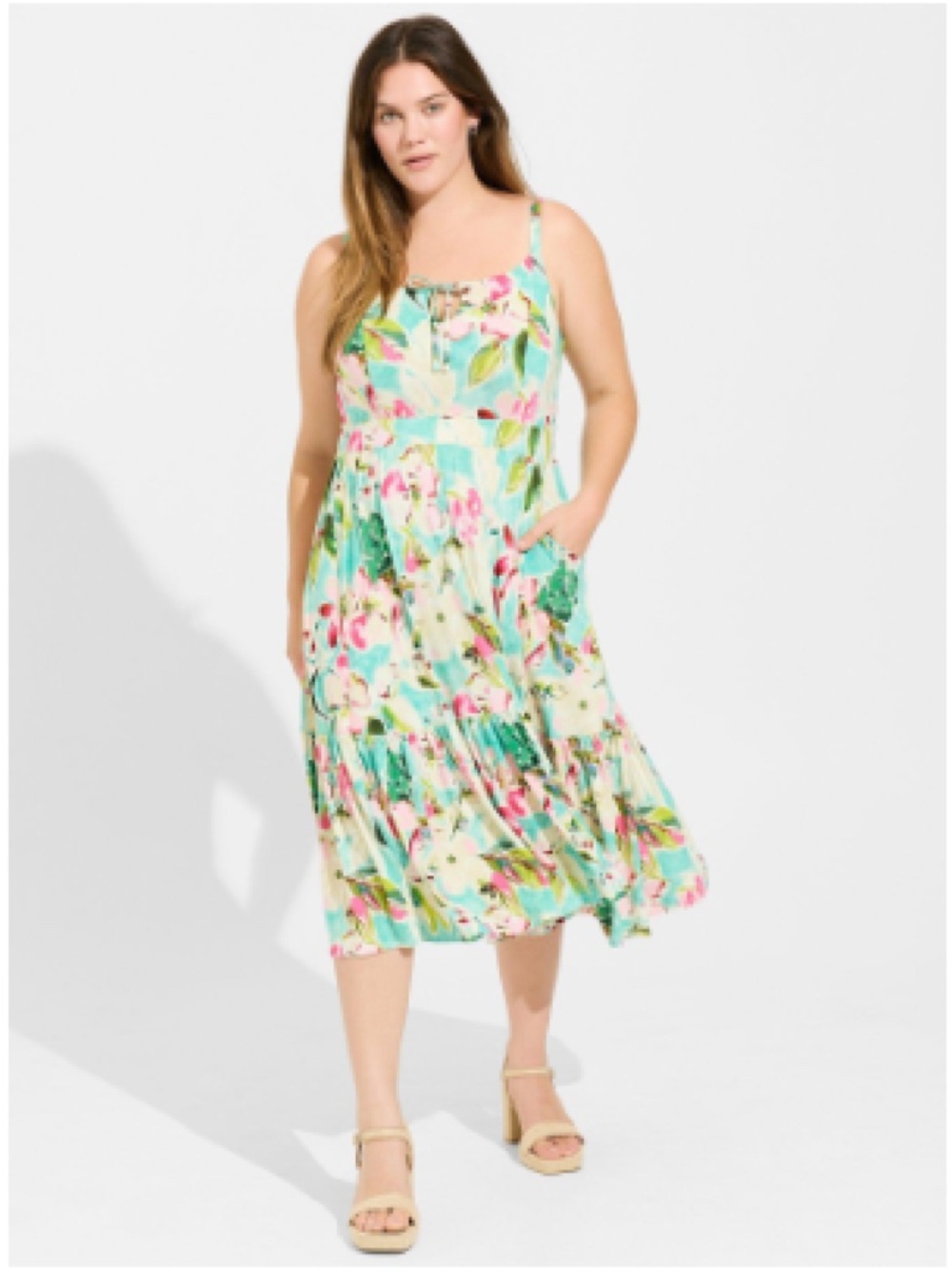 Torrid - Vibrant Floral Super Soft Jersey Midi Dress - EUC, Size 1 (14/16)